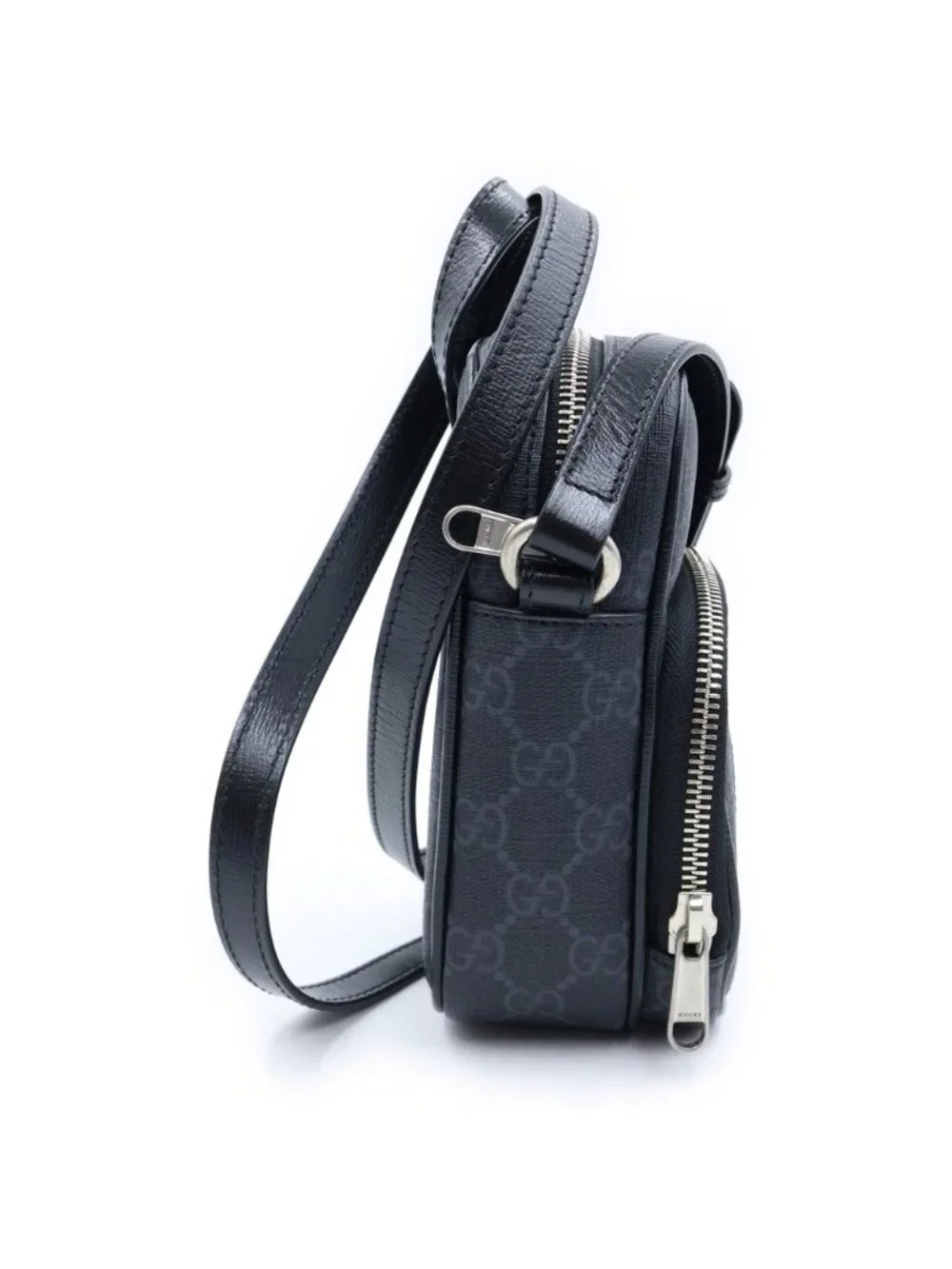 Gucci Interlocking G Mini Shoulder Bag Black Leather Silver